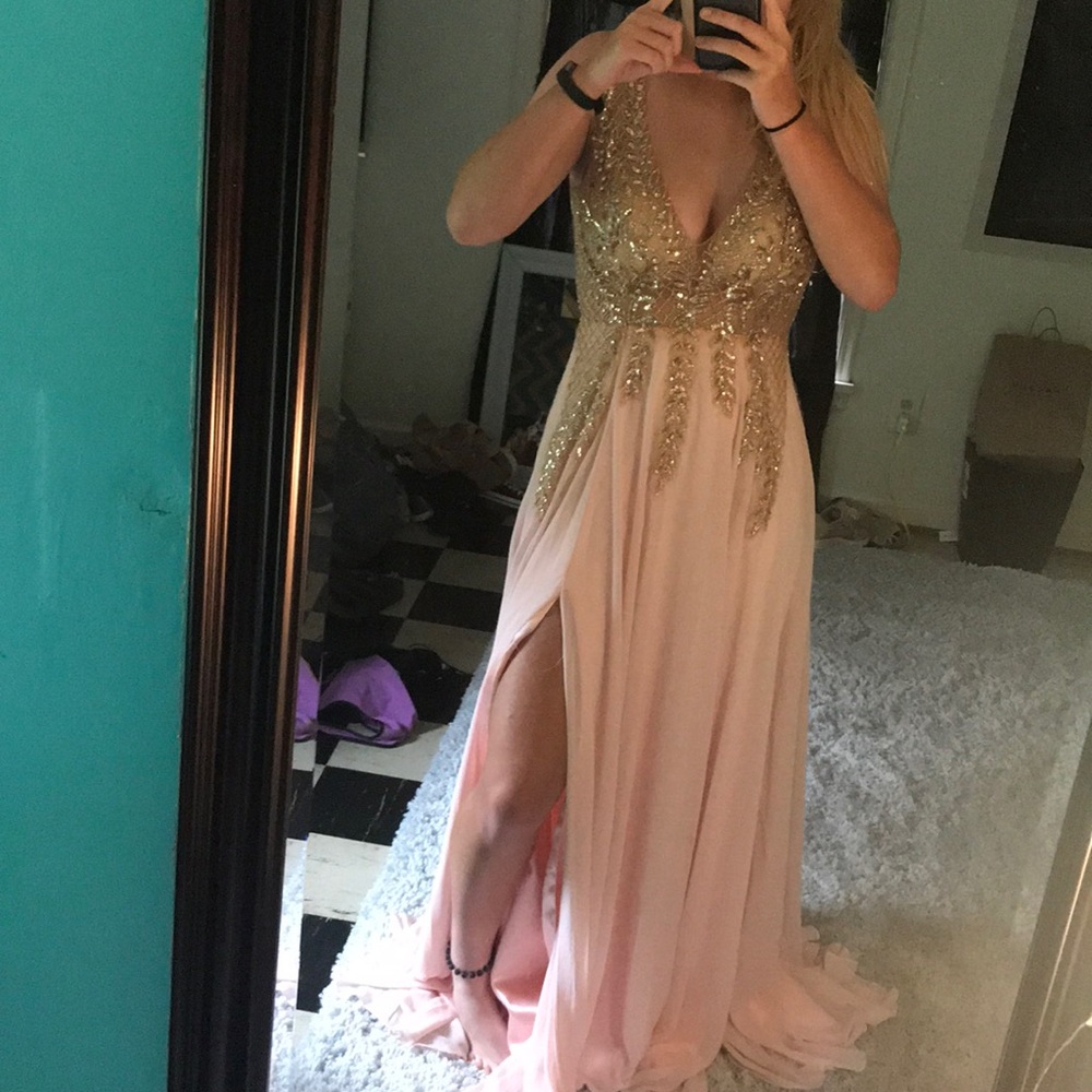 Pink beaded prom dress